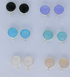Circle Chalcedony Earpost Silver 92.5 Bezel Ear post Natural gemstone Earpost labradorite rose quartz earpost white rainbow DIY earrings - Meena Design