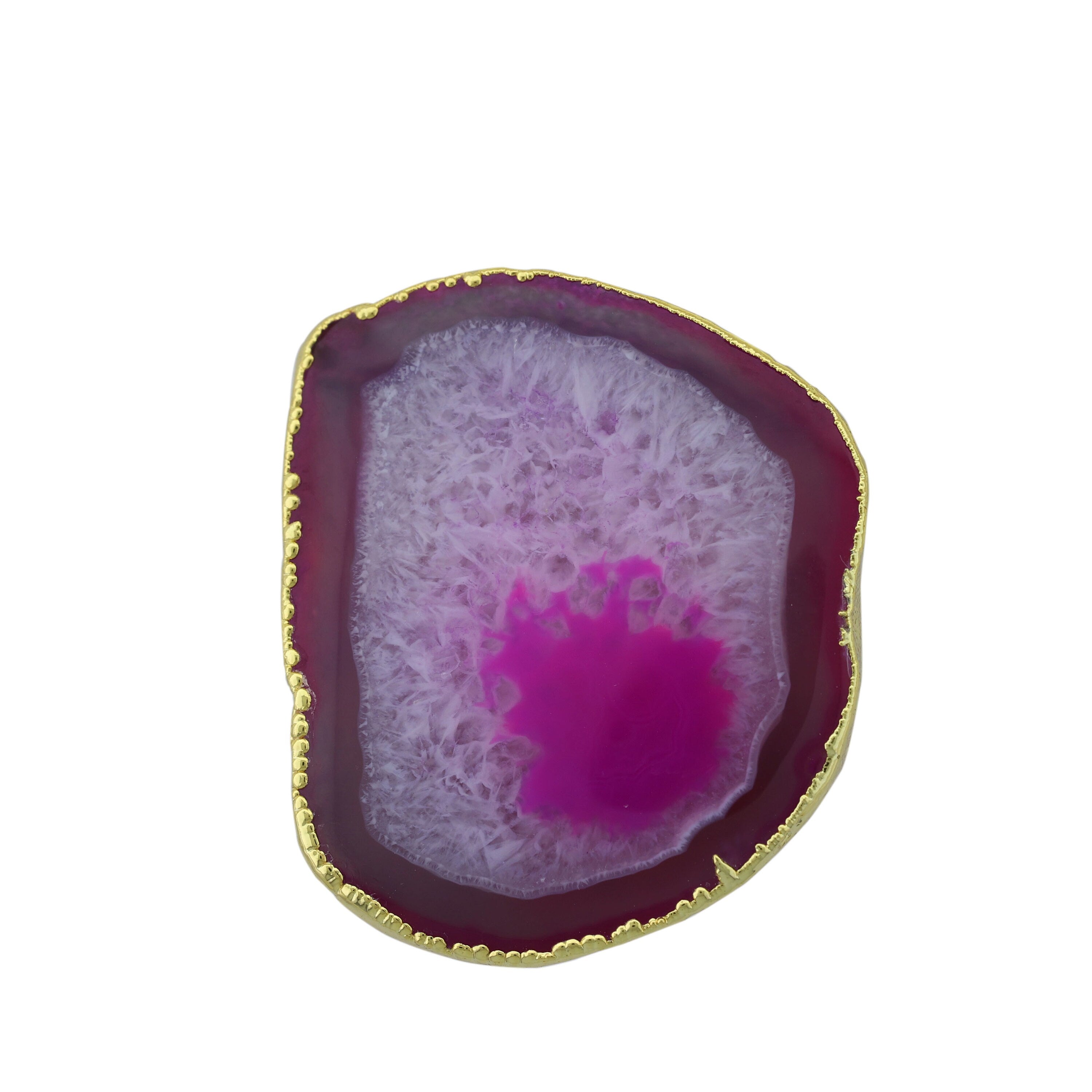 cocktail rings, statement rings, 25-40mm Natural Agate Geode Slice Stone Ring 24 k Gold Plating Edged Adjustable Shank - Meena Design