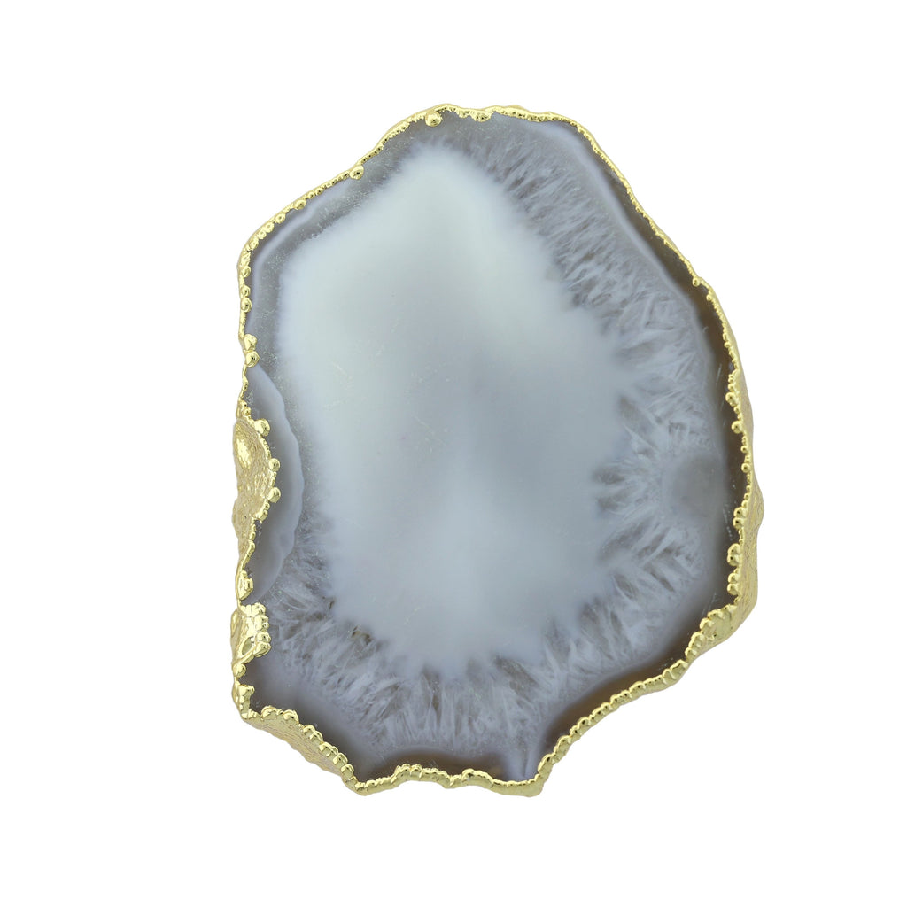 cocktail rings, statement rings, 25-40mm Natural Agate Geode Slice Stone Ring 24 k Gold Plating Edged Adjustable Shank - Meena Design