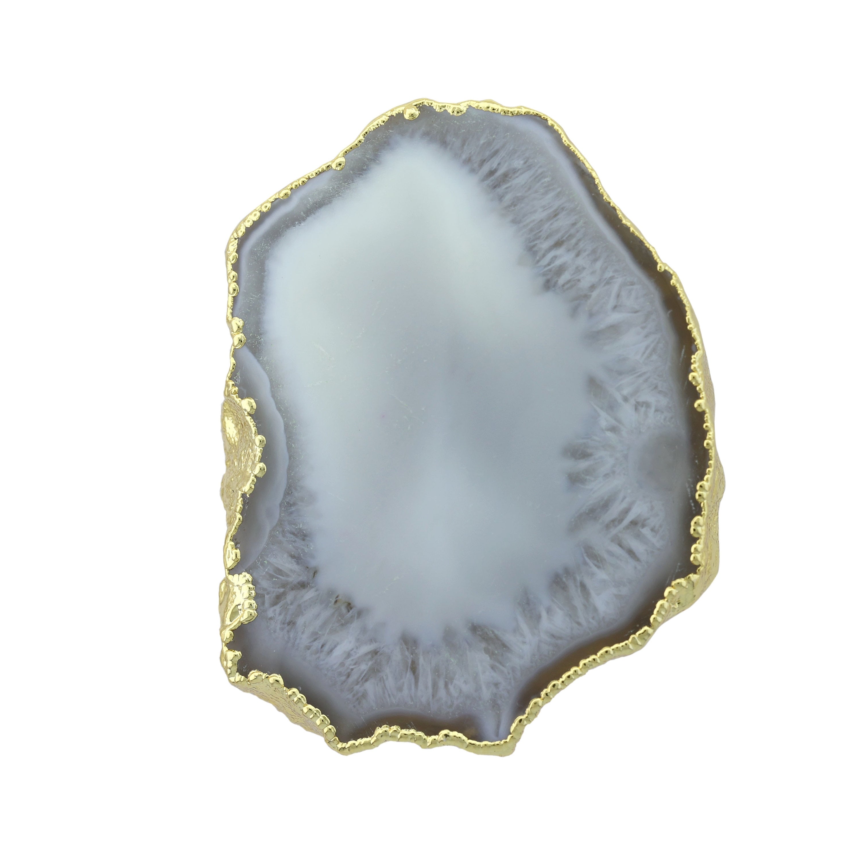 cocktail rings, statement rings, 25-40mm Natural Agate Geode Slice Stone Ring 24 k Gold Plating Edged Adjustable Shank - Meena Design