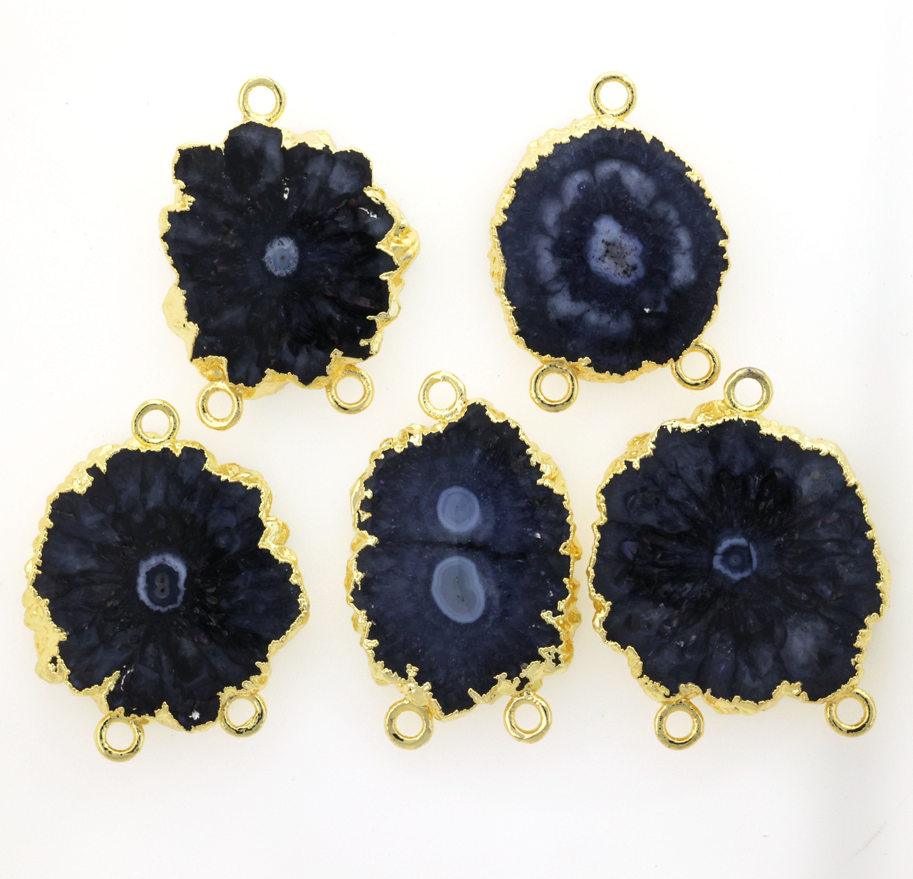 Connector Natural Solar * Gold Charms Solar Quartz * Silver SolarQuartz * stalactite * Rose Gold Quartz * Natural Gemstones * Slice * Quartz - Meena Design