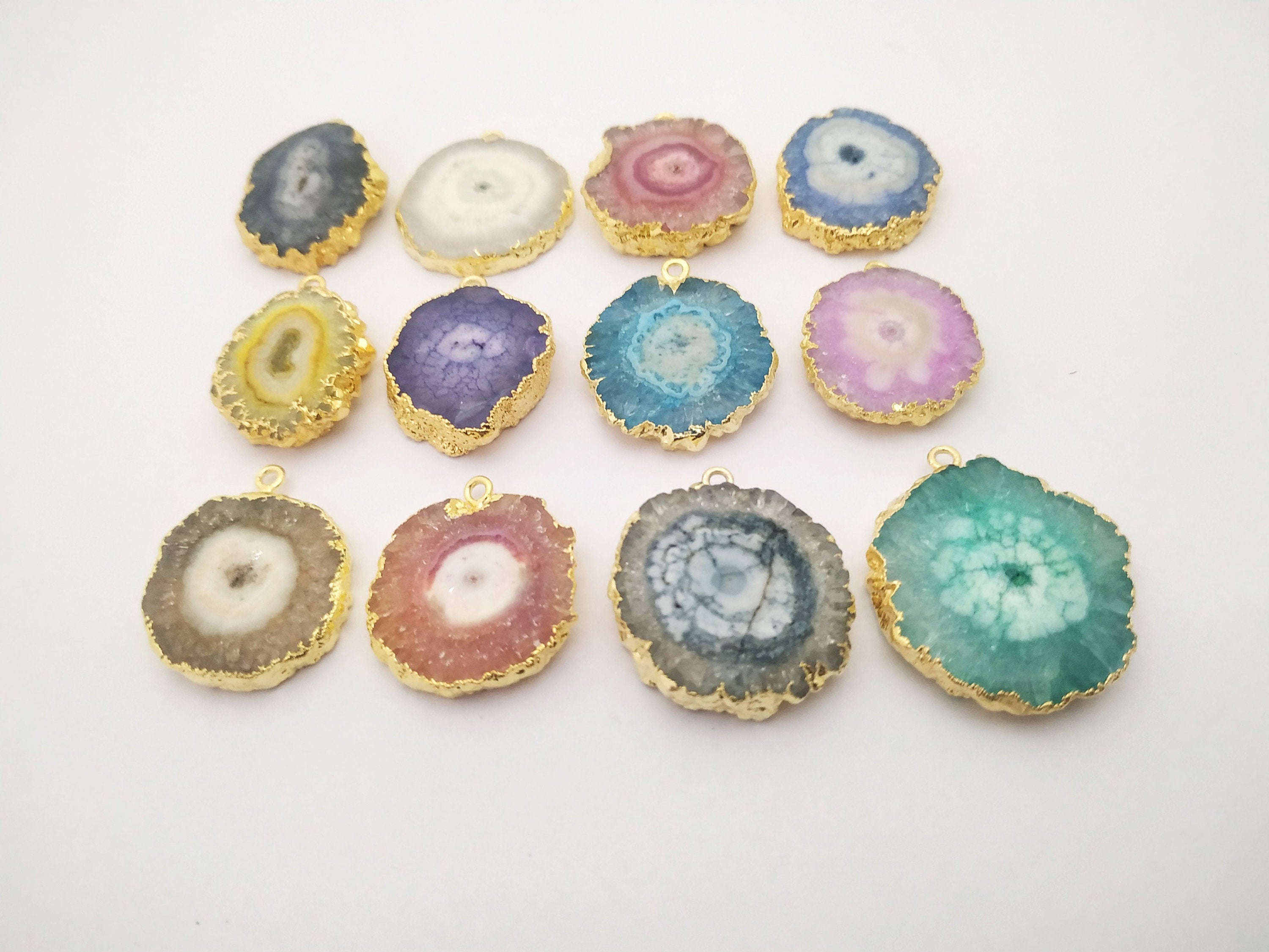 Connector Natural Solar Quartz, Gold Charms, Silver Pendants, Stalactite Gemstones, White Cloud, 20-25MM, - Meena Design