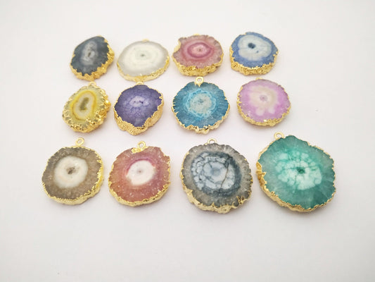 Connector Natural Solar Quartz, Gold Charms, Silver Pendants, Stalactite Gemstones, White Cloud, 20-25MM, - Meena Design