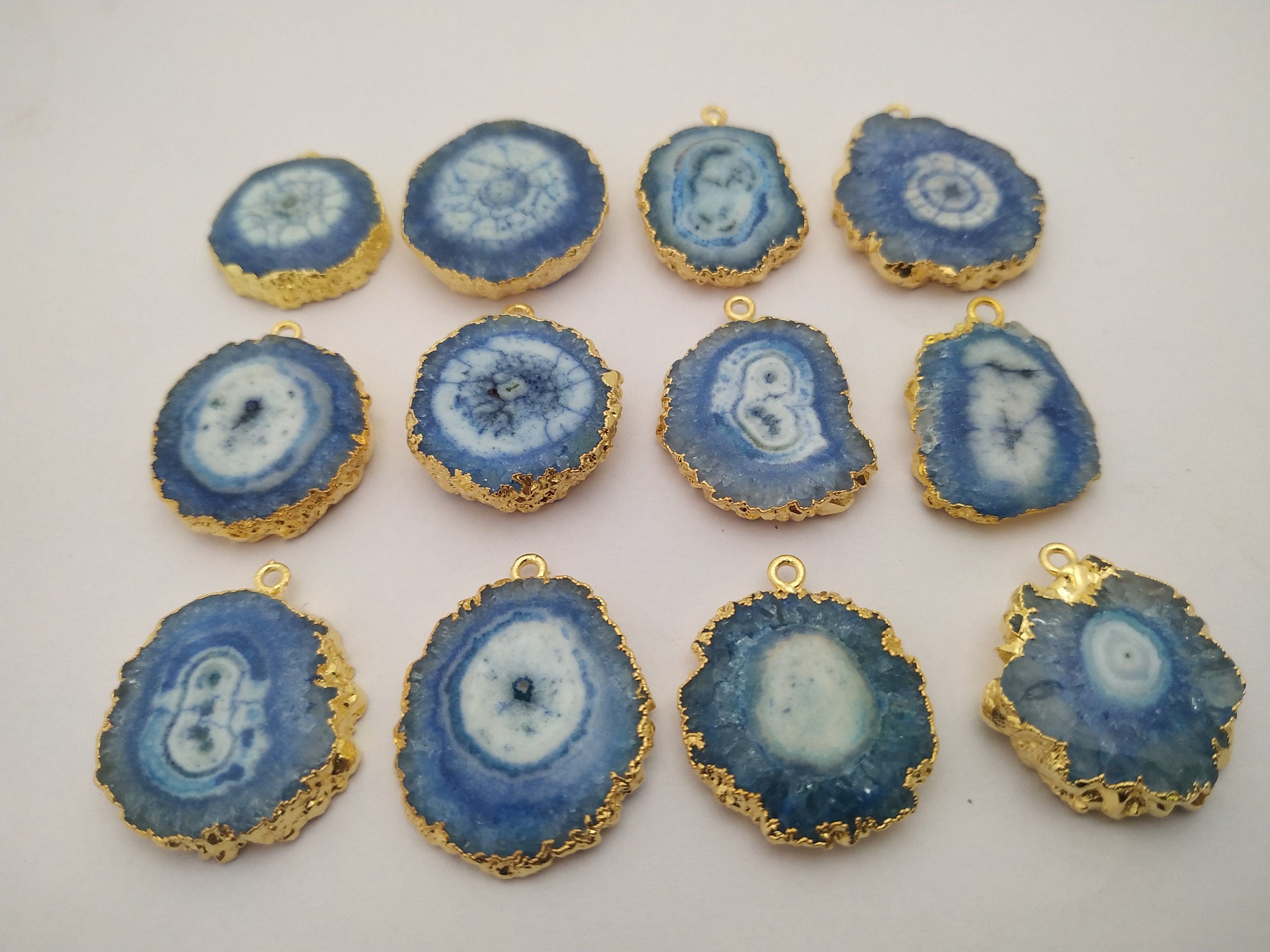 Connector Natural Solar Quartz, Gold Charms, Silver Pendants, Stalactite Gemstones, White Cloud, 20-25MM, - Meena Design