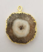 Connector Natural Solar Quartz, Gold Charms, Silver Pendants, Stalactite Gemstones, White Cloud, 20-25MM, - Meena Design