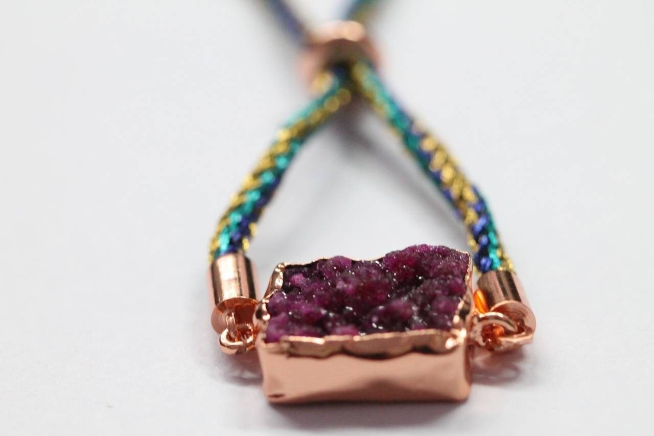 Cord Bracelet Druzy Rectangle - Meena Design