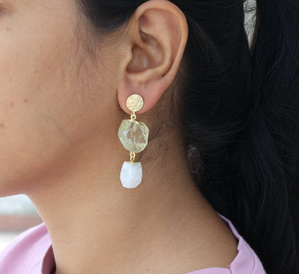 Crystal Raw Birthstone Earring, Natural Gemstone Earrings - Meena Design