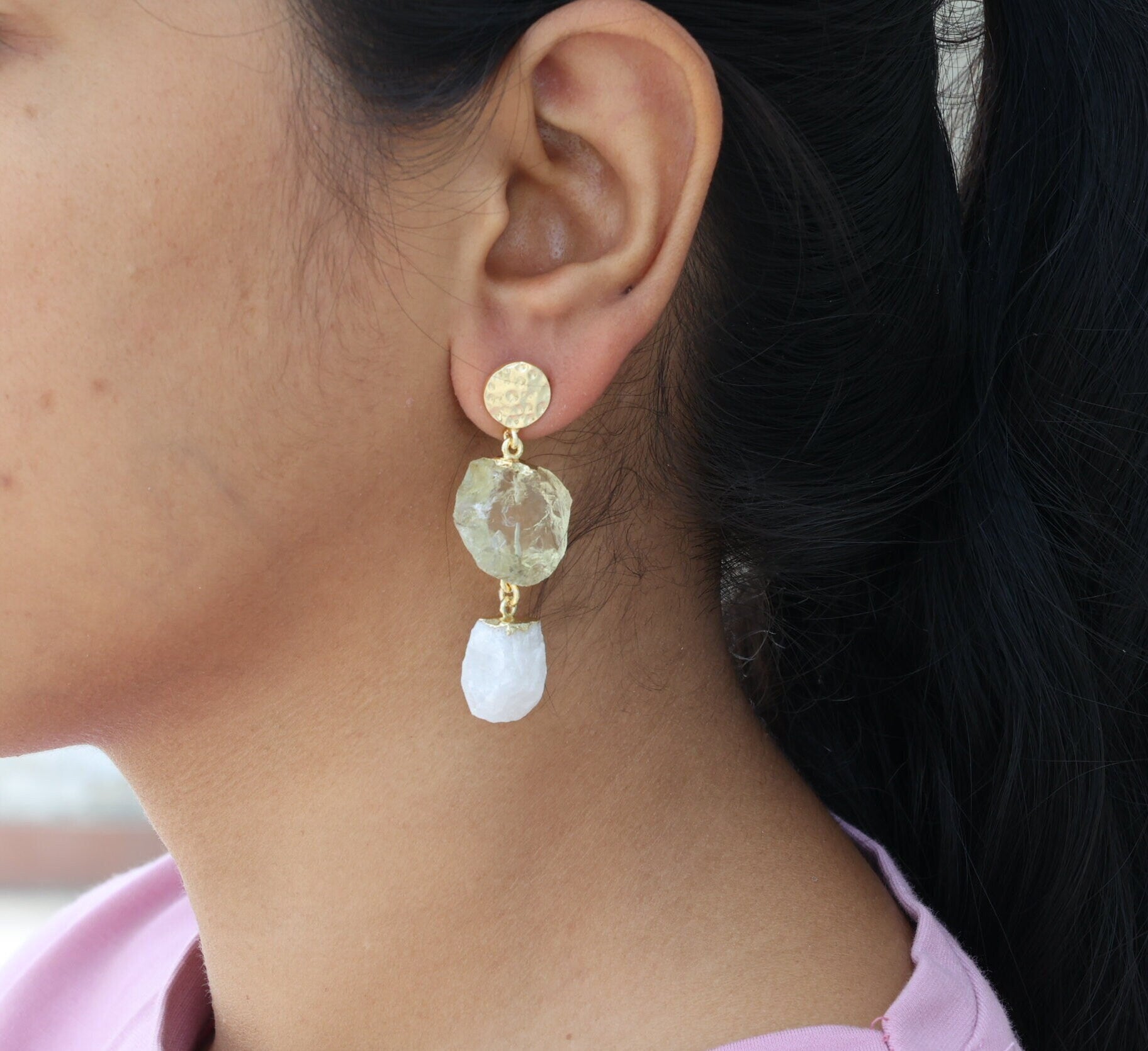 Crystal Raw Birthstone Earring, Natural Gemstone Earrings - Meena Design