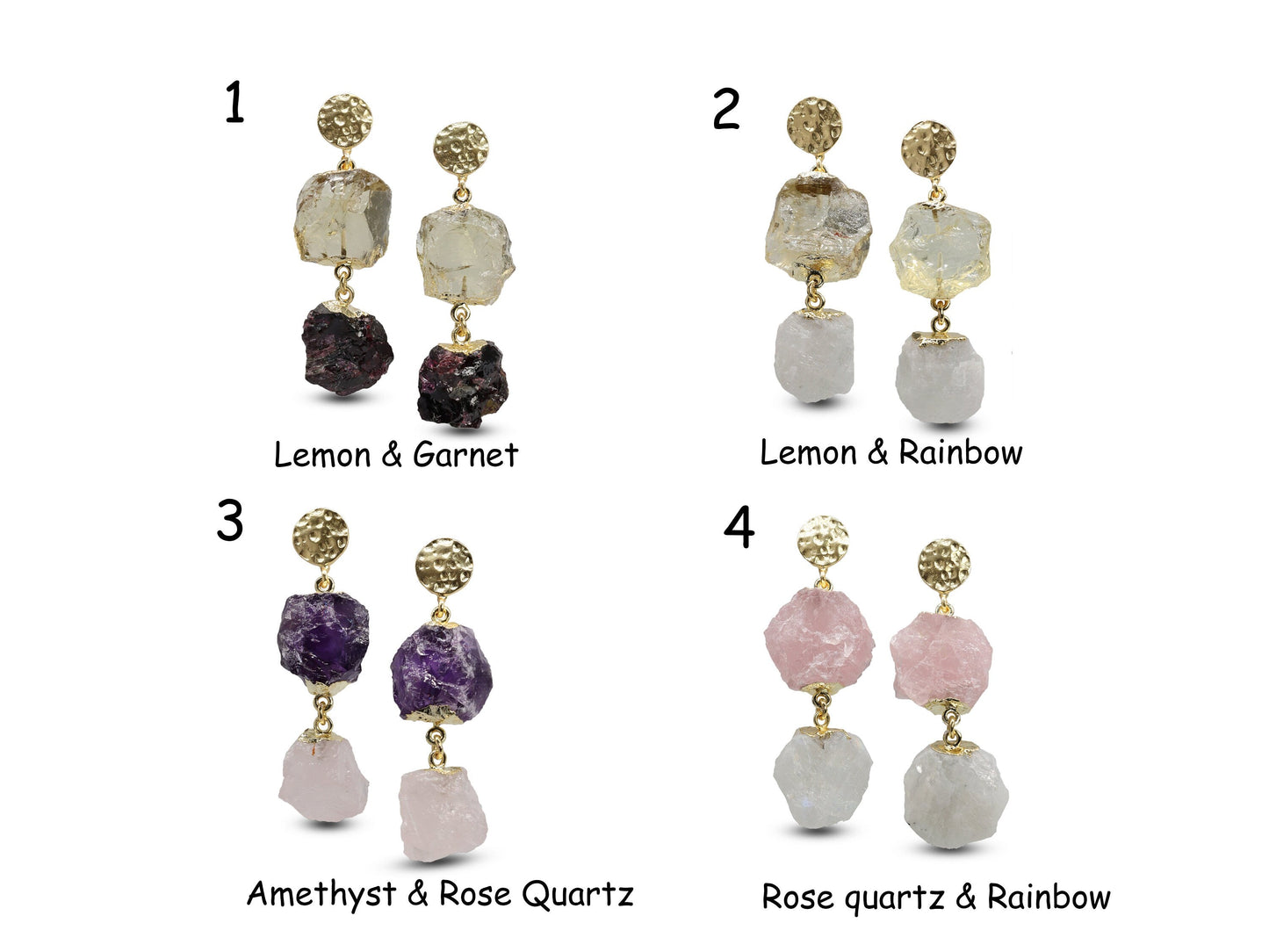 Crystal Raw Birthstone Earring, Natural Gemstone Earrings - Meena Design