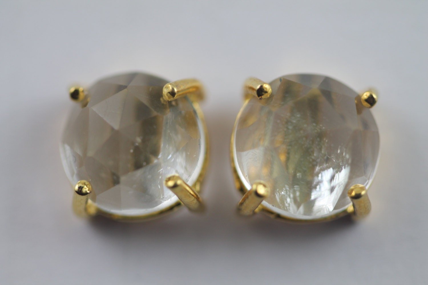 Crystal Rock, Quartz, stud, cabochon earrings, gemstone stud, mimalistic studs, gold gemstone studs - Meena Design
