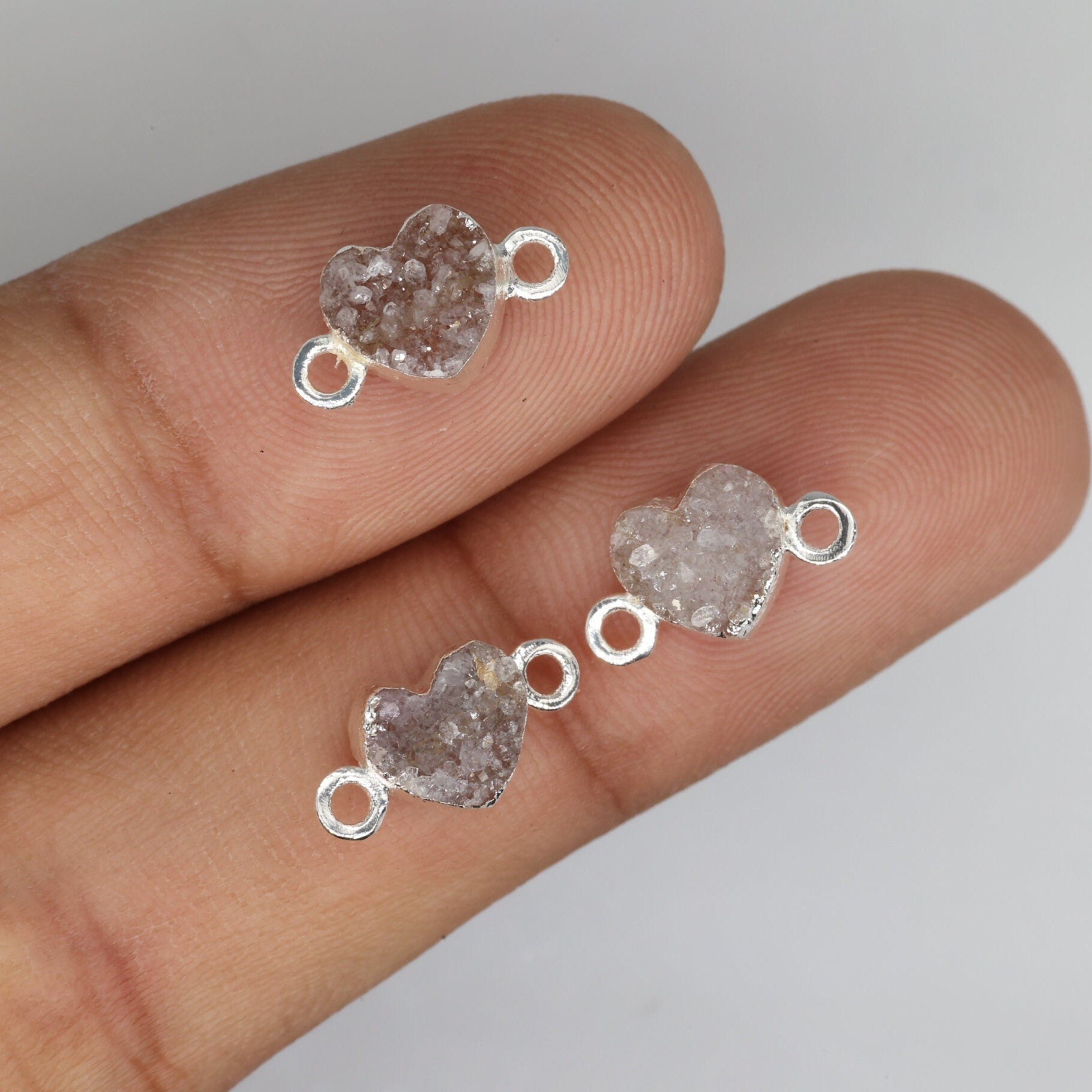 Dainty Heart Druzy Connector, Natural Gemstone Supply - Meena Design