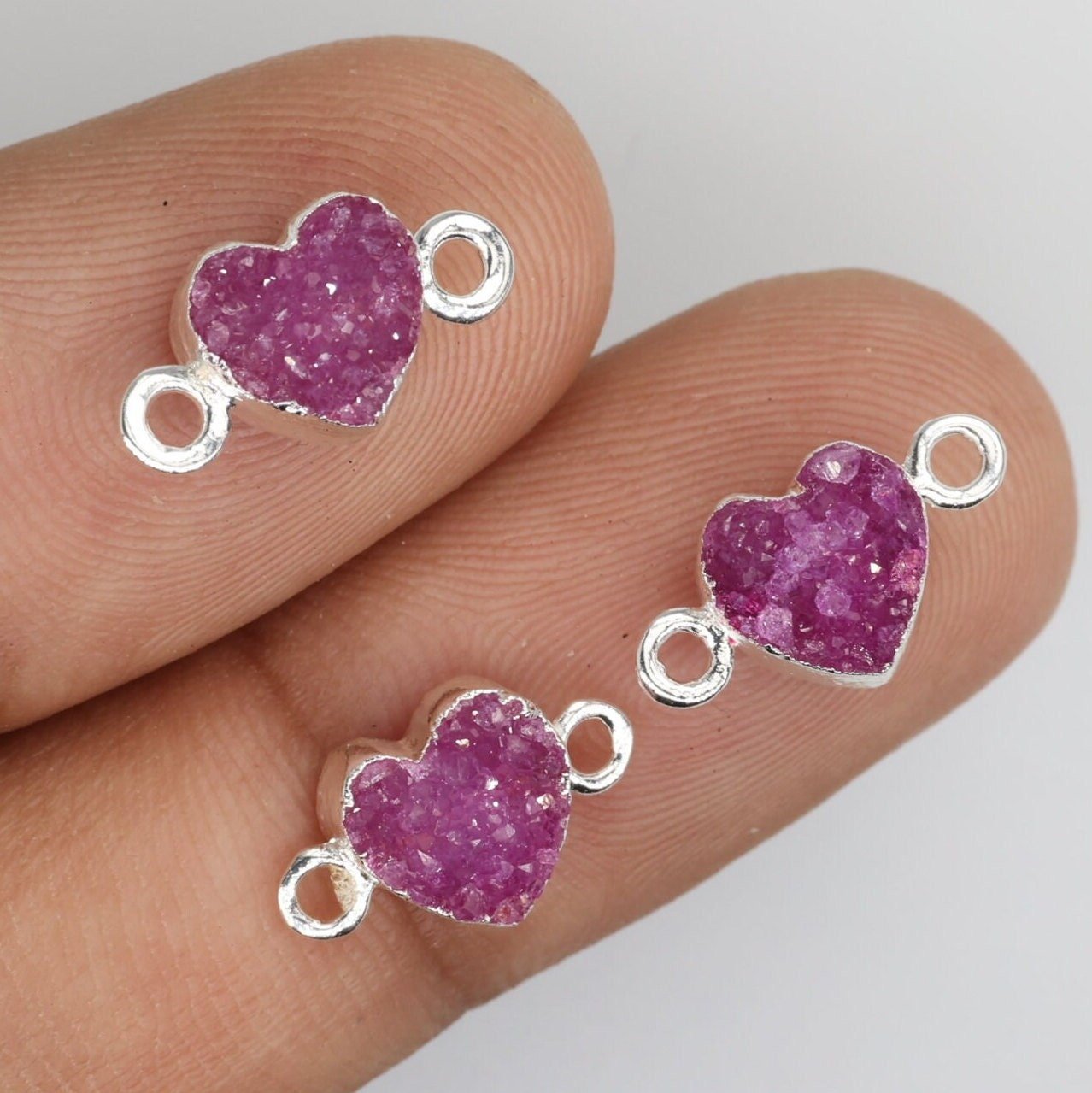 Dainty Heart Druzy Connector, Natural Gemstone Supply - Meena Design