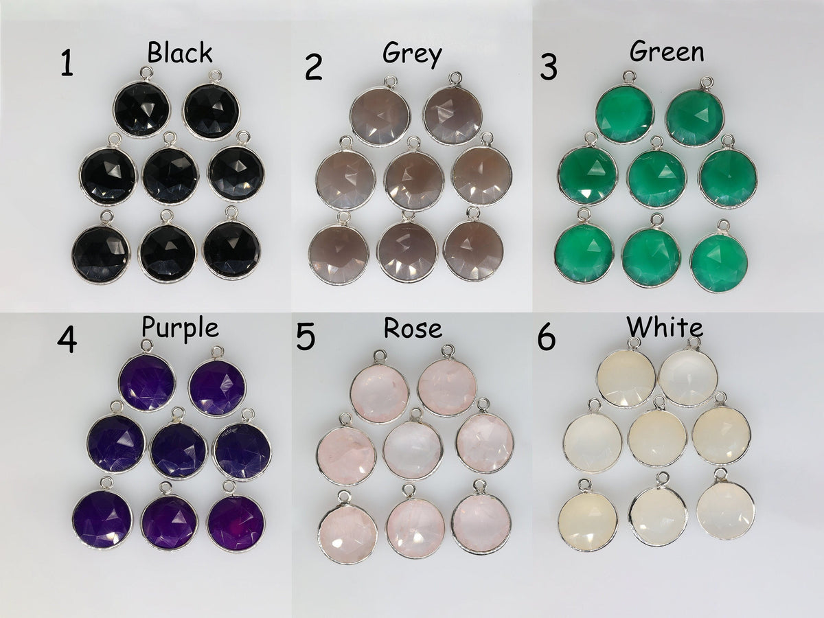 Dainty minimalistic Chalcedony Round Cut Stones Bezel Connectors Brass Gold Plating Pendants - Meena Design
