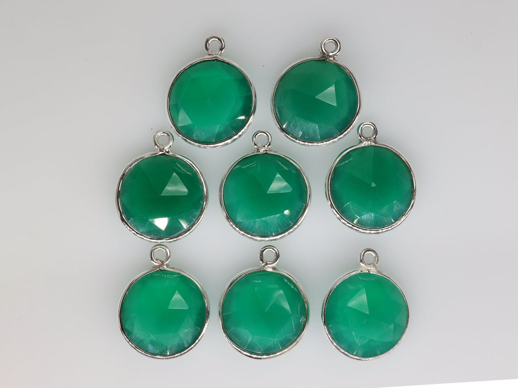 Dainty minimalistic Chalcedony Round Cut Stones Bezel Connectors Brass Gold Plating Pendants - Meena Design