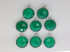Dainty minimalistic Chalcedony Round Cut Stones Bezel Connectors Brass Gold Plating Pendants - Meena Design