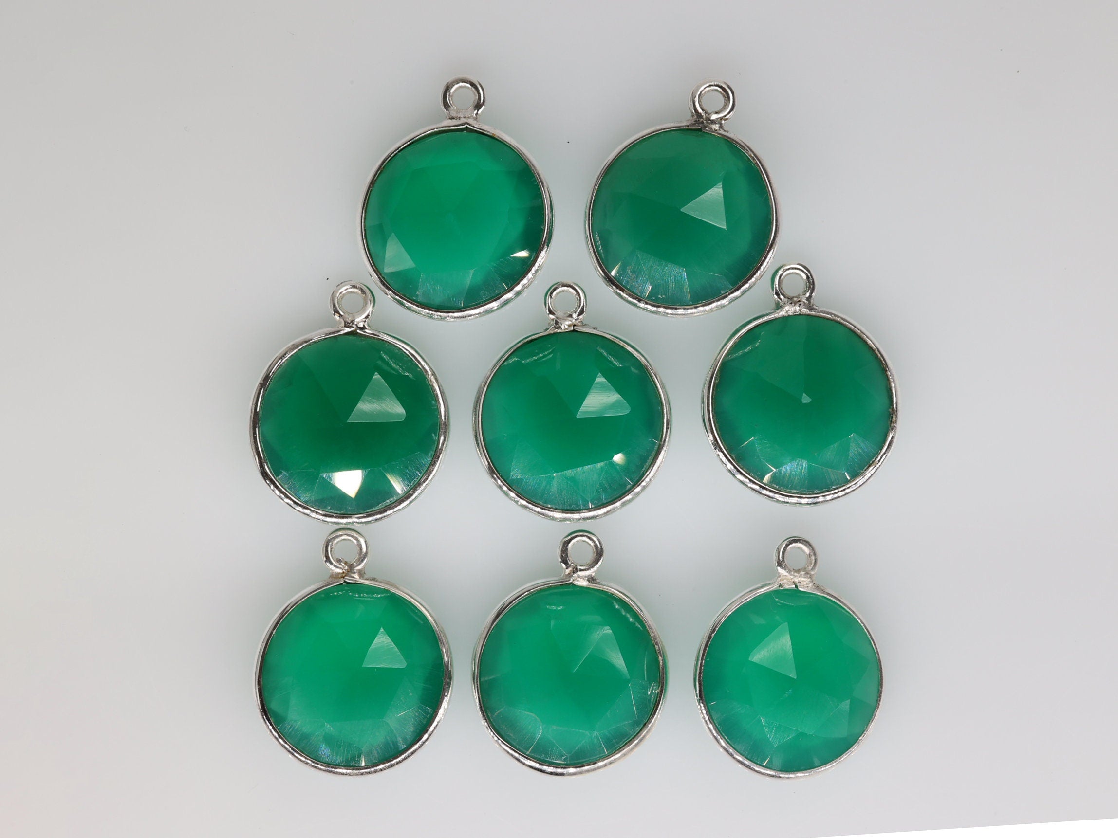 Dainty minimalistic Chalcedony Round Cut Stones Bezel Connectors Brass Gold Plating Pendants - Meena Design