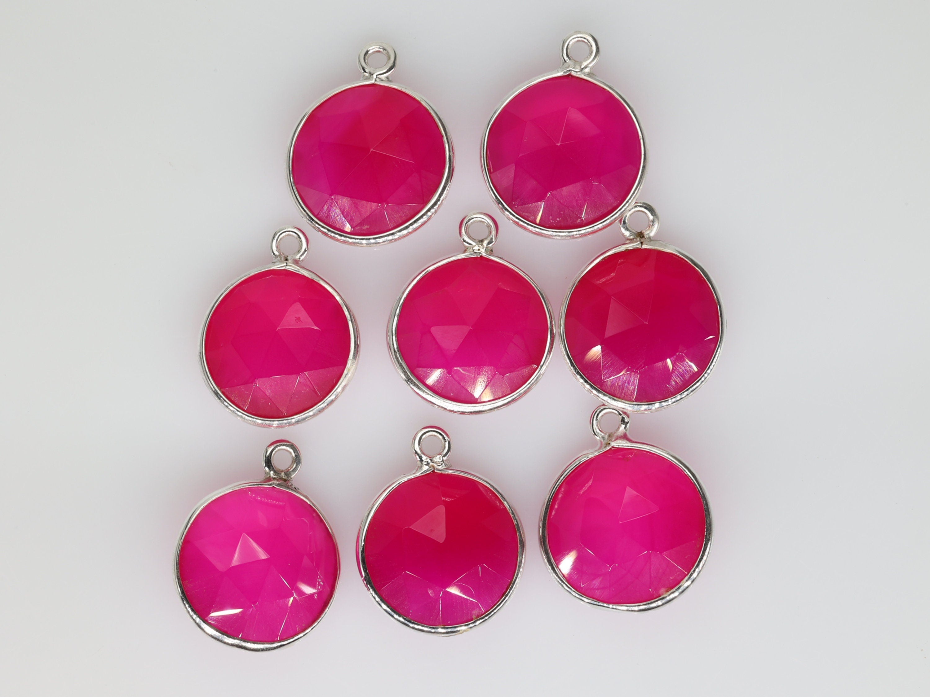 Dainty minimalistic Chalcedony Round Cut Stones Bezel Connectors Brass Gold Plating Pendants - Meena Design