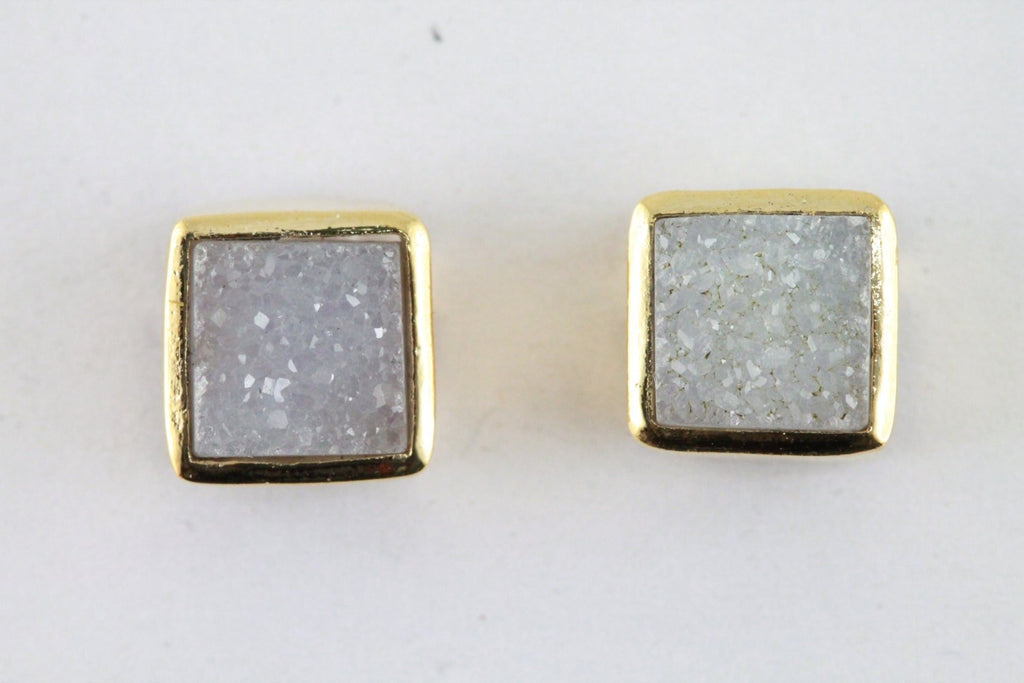 Dainty minmalistic agate druzy square studs gold / Silver 925 - Meena Design