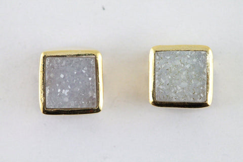 Dainty minmalistic agate druzy square studs gold / Silver 925 - Meena Design