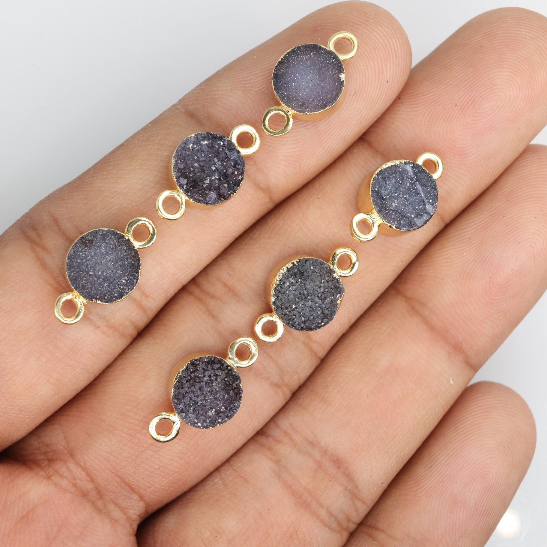 Dainty Natural Druzy Charms for Earrings, Bracelets & Necklaces, 8 MM Round - Meena Design