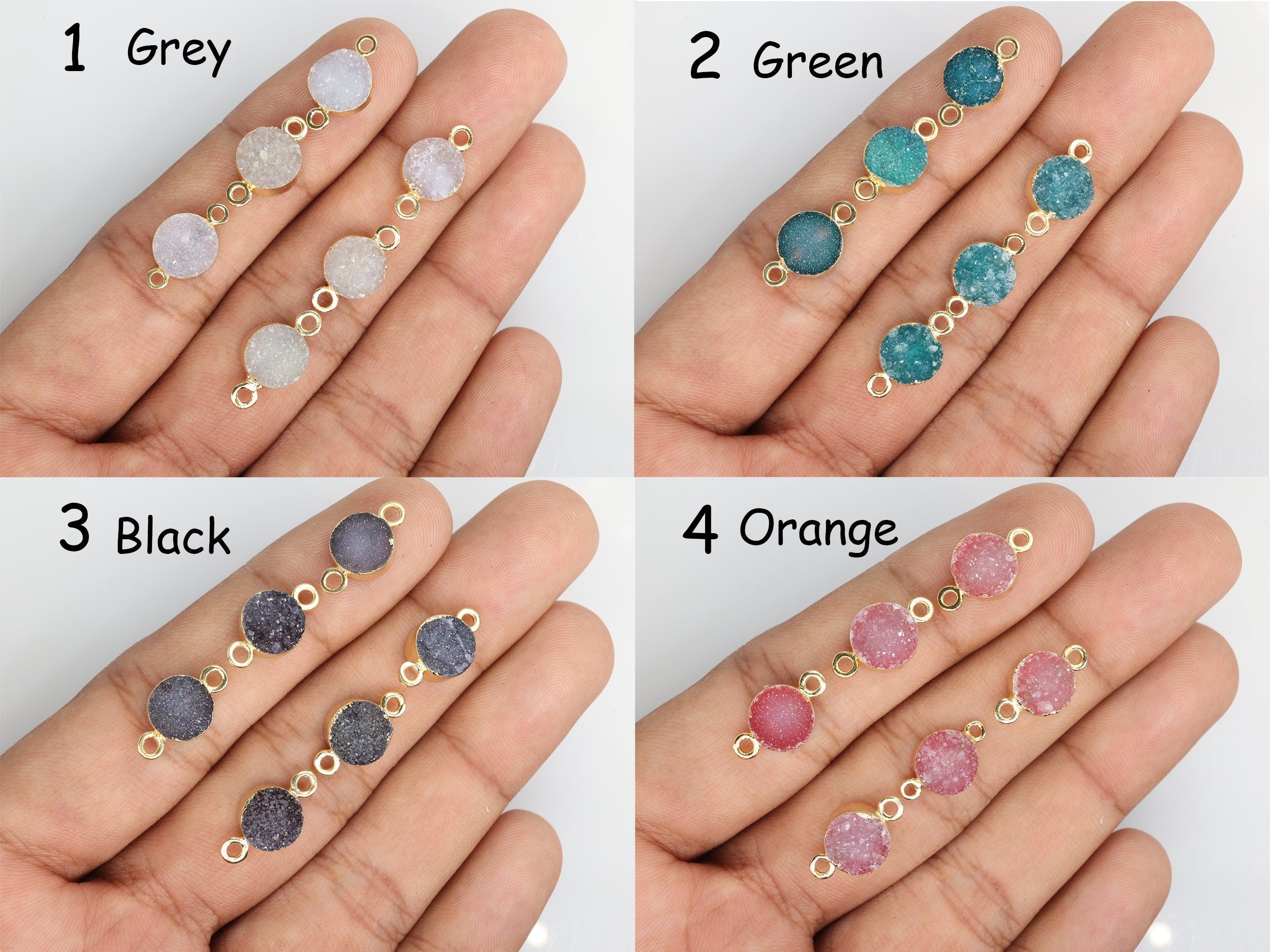 Dainty Natural Druzy Charms for Earrings, Bracelets & Necklaces, 8 MM Round - Meena Design
