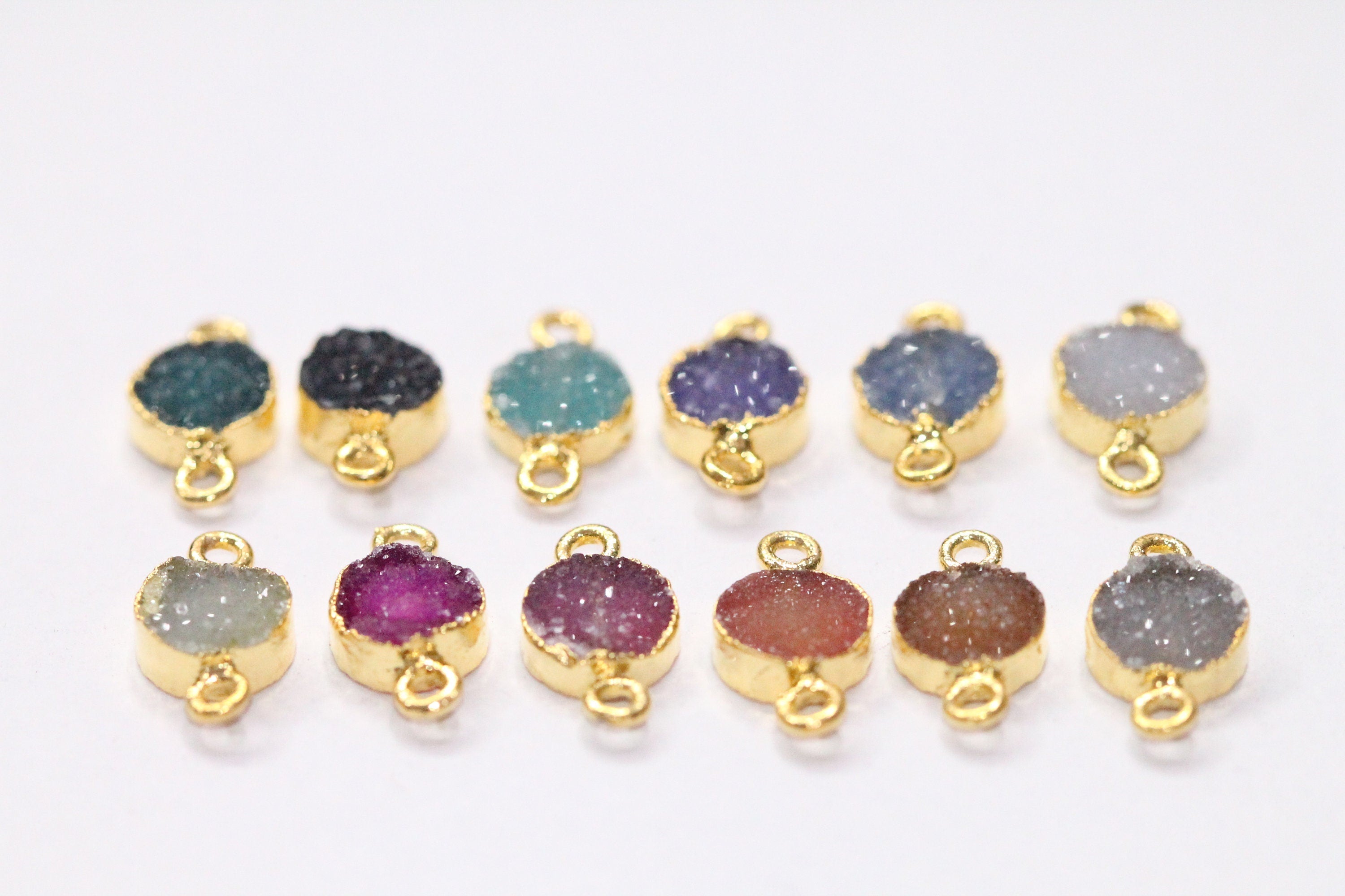 Dainty Natural Druzy Charms for Earrings, Bracelets & Necklaces, 8 MM Round - Meena Design