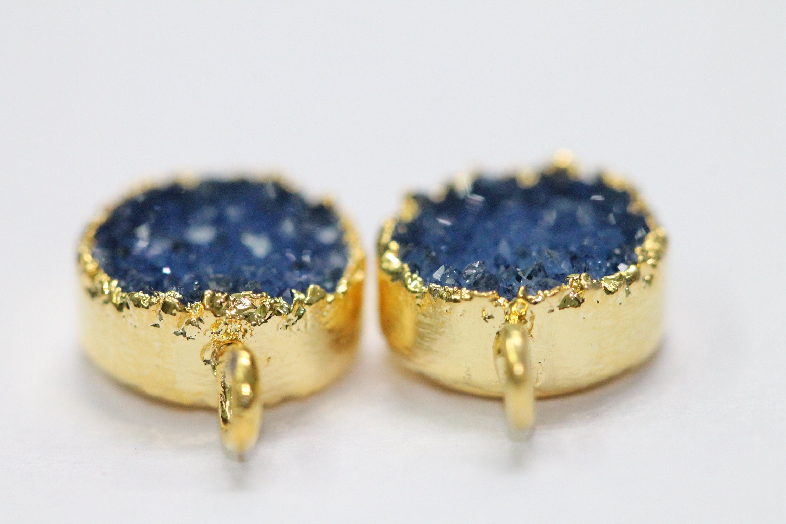 DIY Druzy Earrings, Round Stud Earrings, Loop Connector Earrings, Gold Earring Finding, Gold Plated Studs - Meena Design