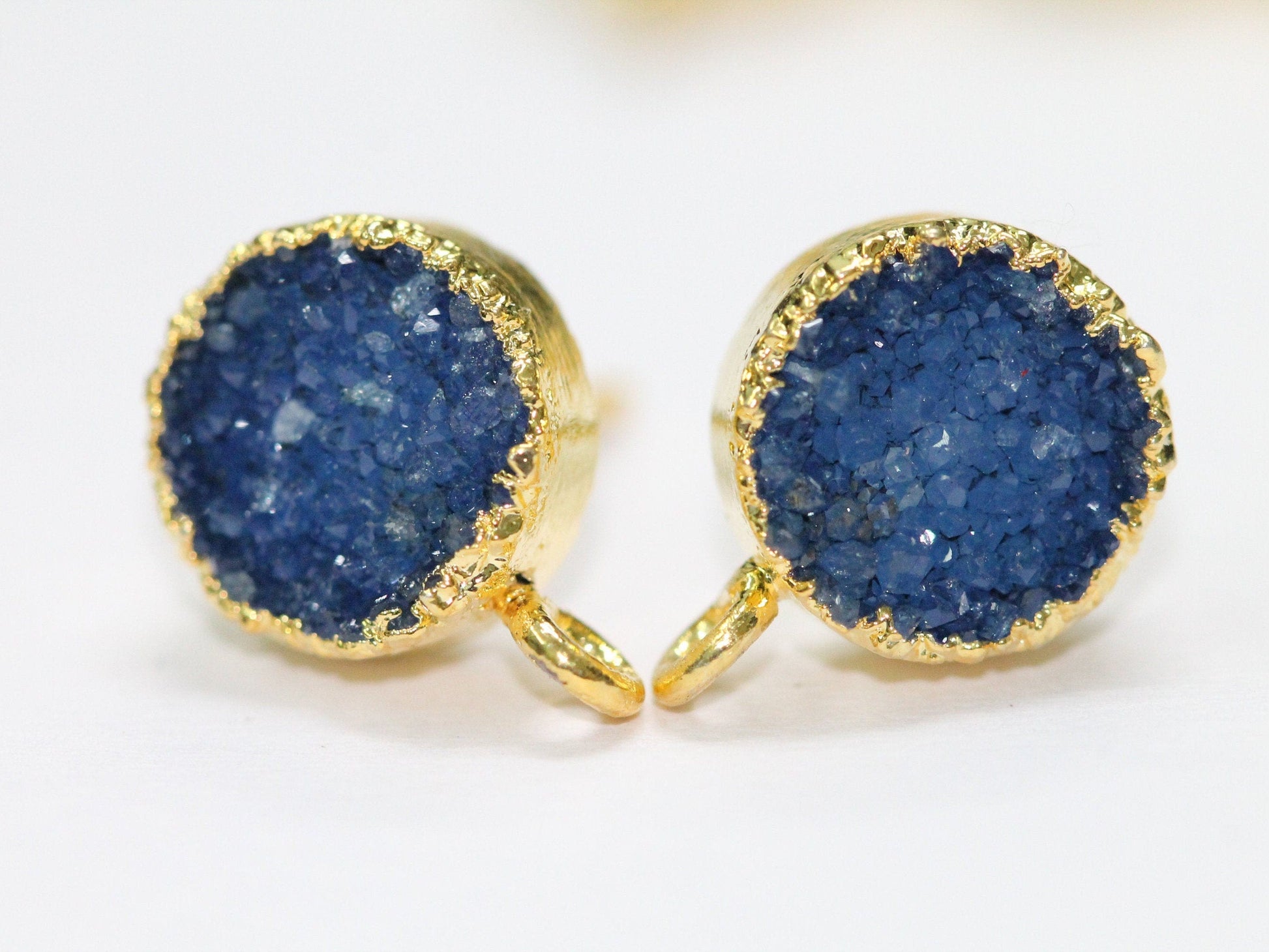 DIY Druzy Earrings, Round Stud Earrings, Loop Connector Earrings, Gold Earring Finding, Gold Plated Studs - Meena Design