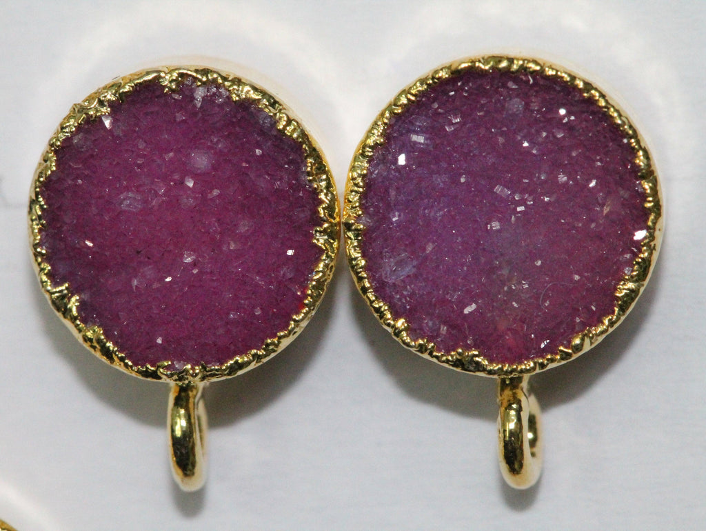 DIY Druzy Earrings, Round Stud Earrings, Loop Connector Earrings, Gold Earring Finding, Gold Plated Studs - Meena Design