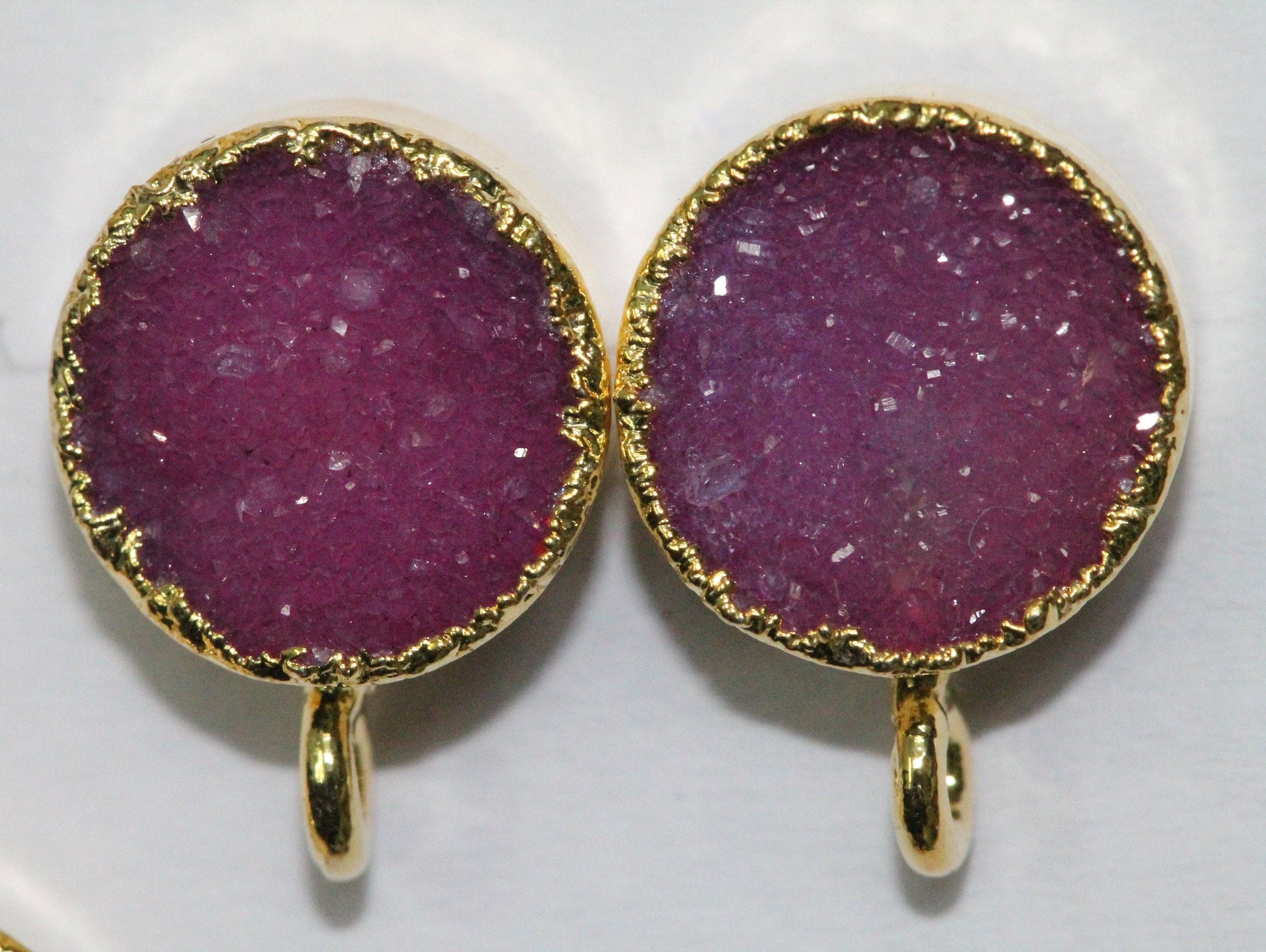 DIY Druzy Earrings, Round Stud Earrings, Loop Connector Earrings, Gold Earring Finding, Gold Plated Studs - Meena Design