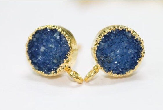 DIY Druzy Earrings, Round Stud Earrings, Loop Connector Earrings, Gold Earring Finding, Gold Plated Studs - Meena Design