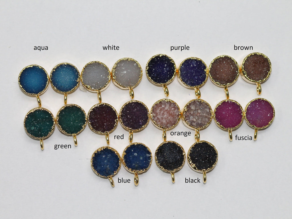 DIY Druzy Earrings, Round Stud Earrings, Loop Connector Earrings, Gold Earring Finding, Gold Plated Studs - Meena Design