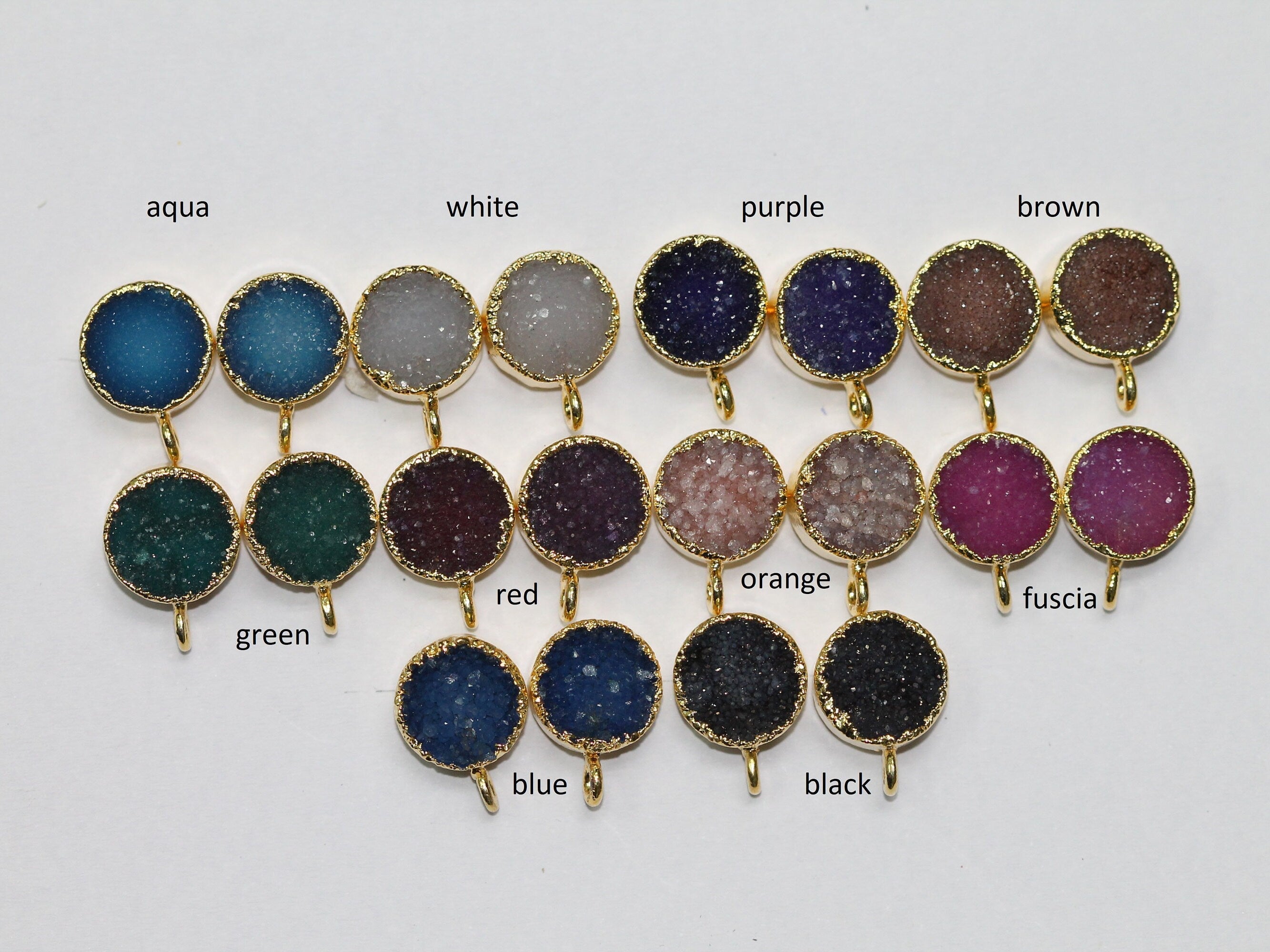 DIY Druzy Earrings, Round Stud Earrings, Loop Connector Earrings, Gold Earring Finding, Gold Plated Studs - Meena Design