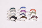 Druzy Moon, Natural Gemstone, Silver Edged, Single Bail, Dainty Crescent , 7 mm - Meena Design