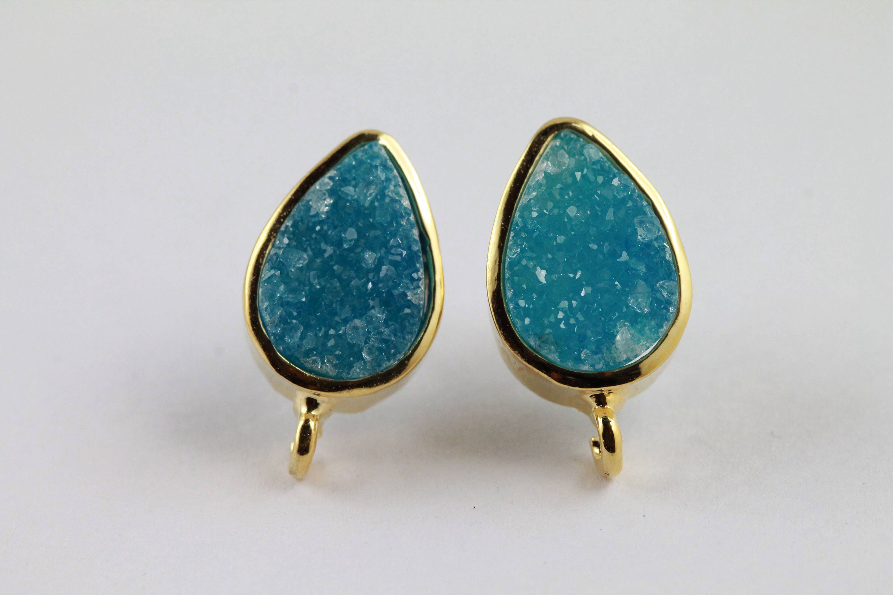 Earpost, Stud For Making Earring, Natural Druzy Pear, Earrings Connect, Minimalistic - Meena Design