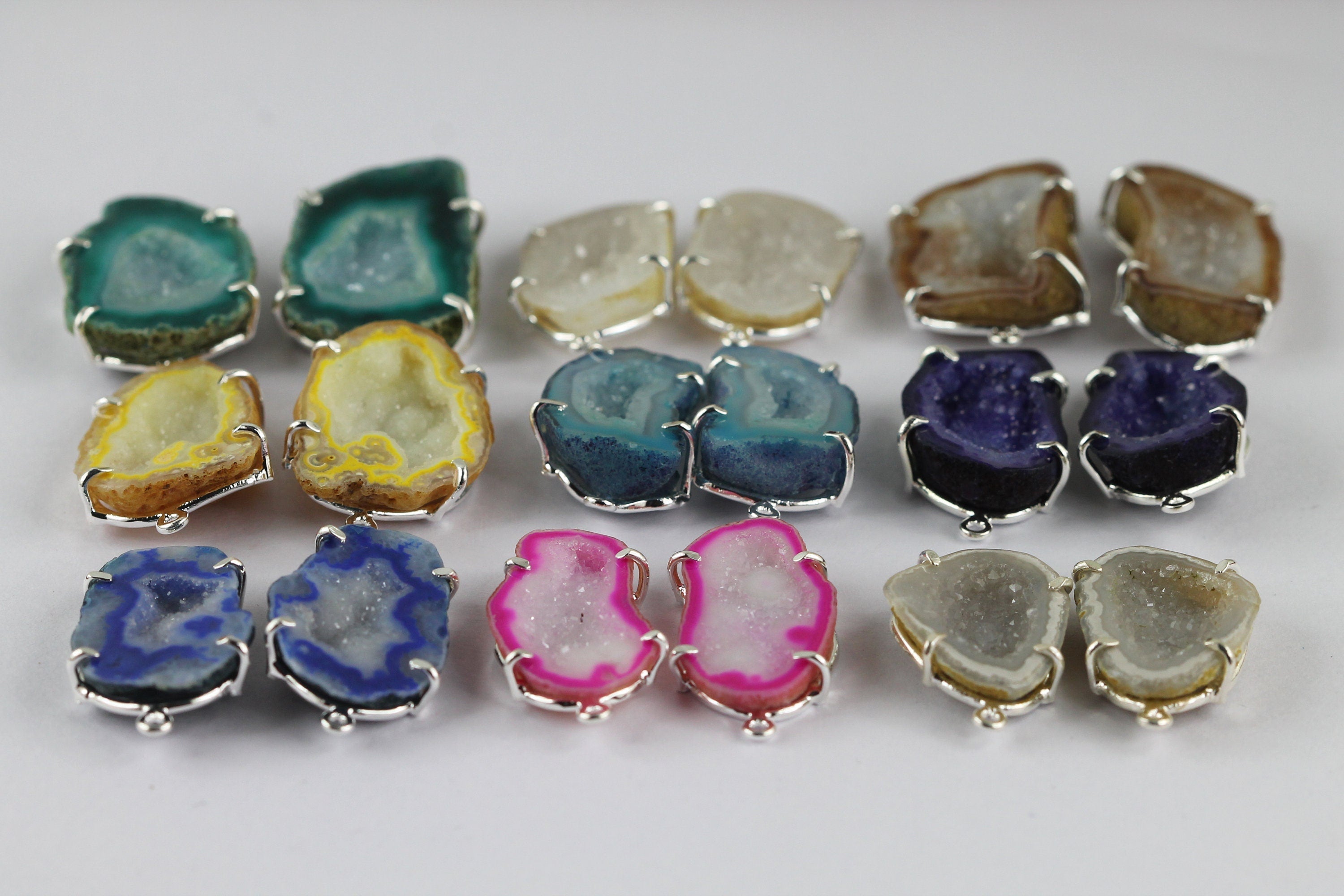Earring Making, Natural Agate Geode Druzy Pairs Prong Set 25 - 30 mm - Meena Design