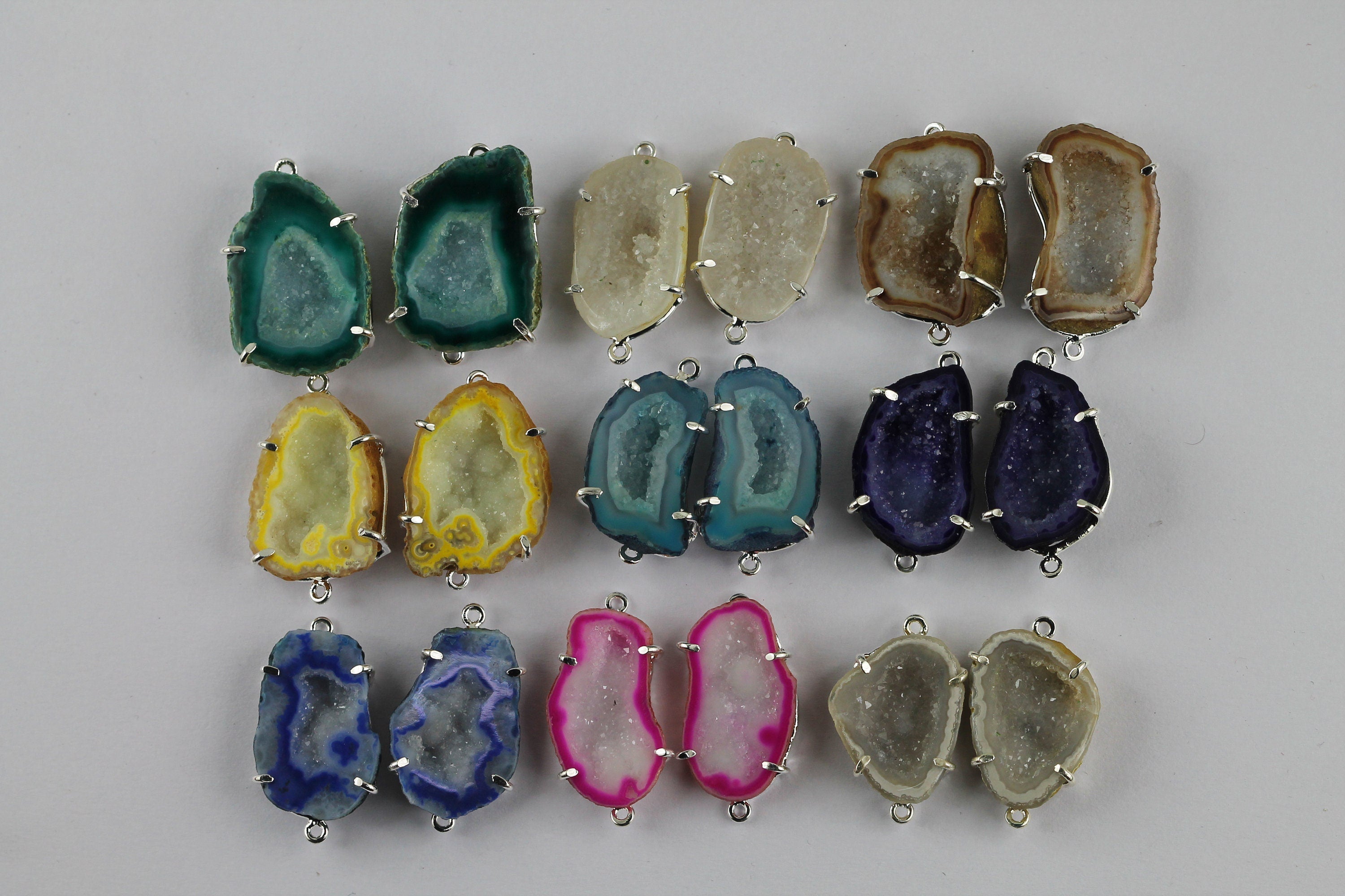 Earring Making, Natural Agate Geode Druzy Pairs Prong Set 25 - 30 mm - Meena Design
