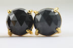earring studs in natural chalcedony black faceted stones in prong Set - Meena Design
