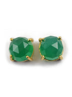 earring studs in natural chalcedony green faceted stones in prong settings - Meena Design