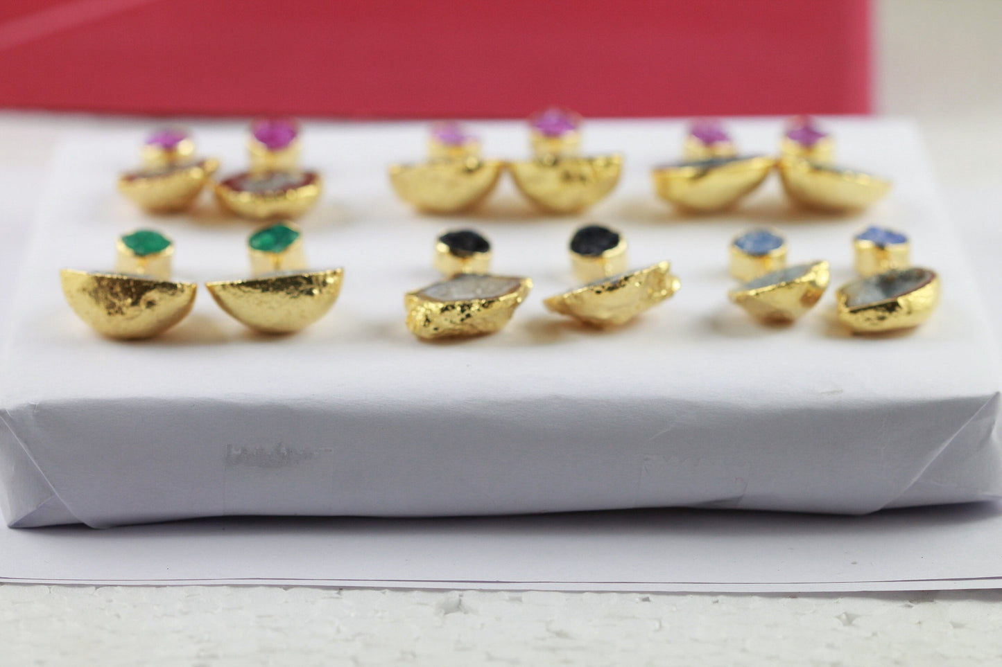 Earrings 45-60 mm , Natural Geode earrings, Druzy Earrings, Rock, Gold Gemstone - Meena Design
