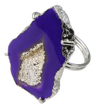 Elegant Handcrafted Agate Geode Slice Ring: Adjustable Brass Band with Prong Setting in Silver, Gold, or Rose Gold - Meena Design