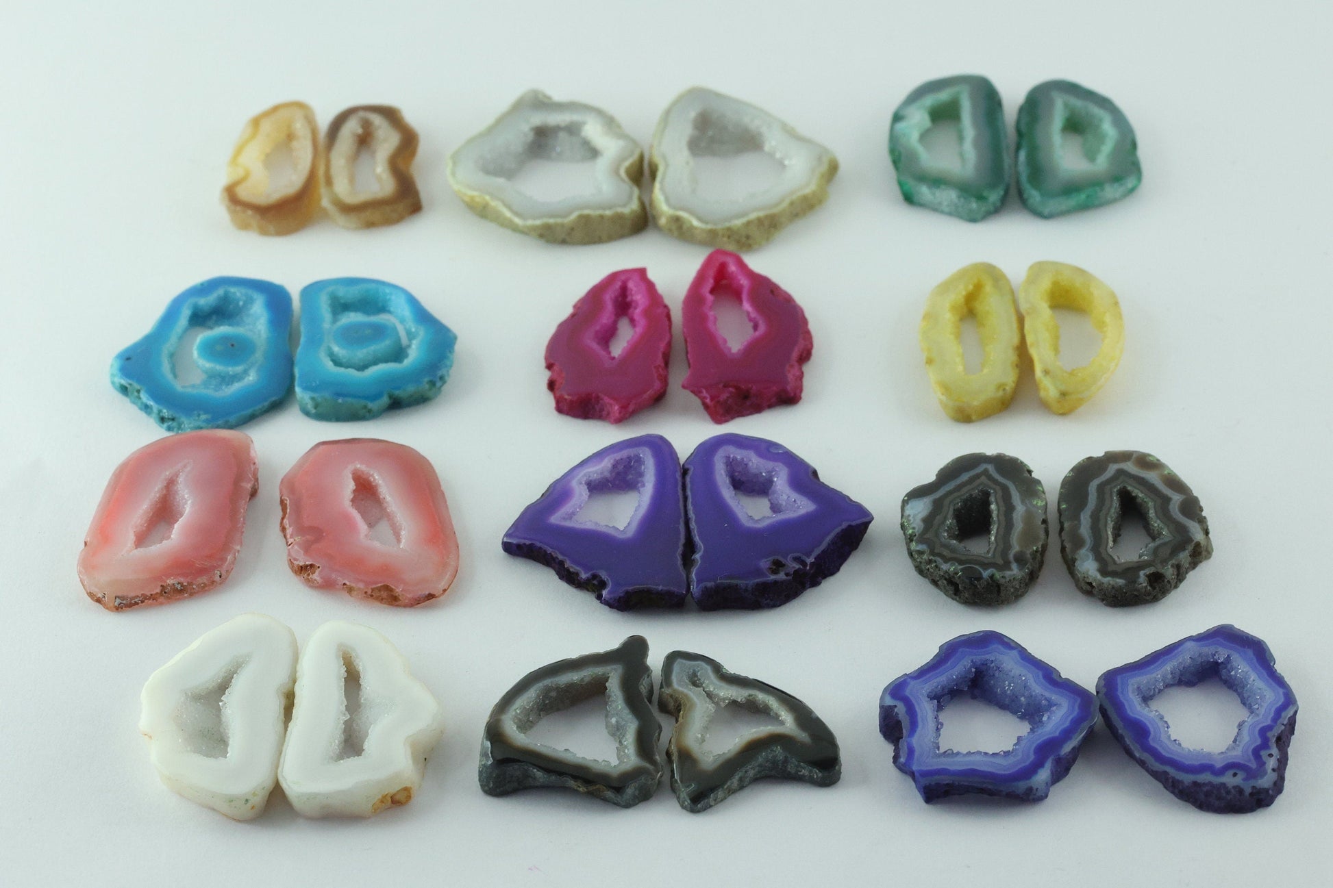 Gemstone Pairs 30 - 50 MM Natural Agate Geode Slice Pairs Hand Polished Two Side - Meena Design