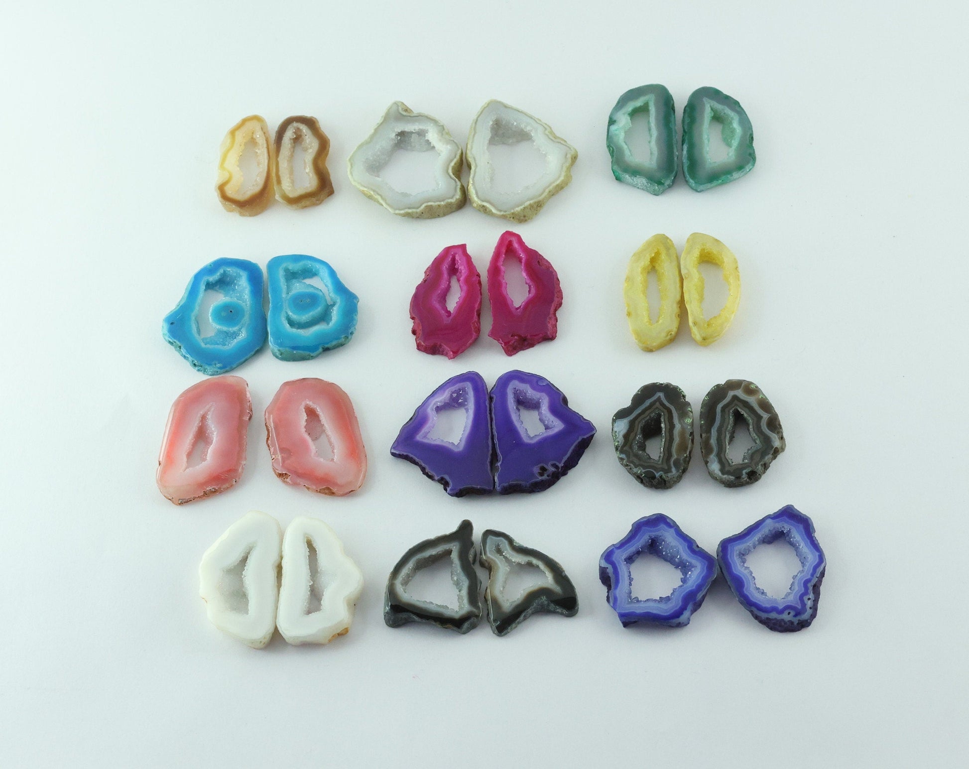 Gemstone Pairs 30 - 50 MM Natural Agate Geode Slice Pairs Hand Polished Two Side - Meena Design