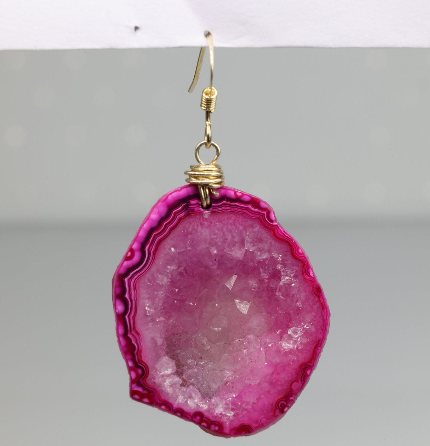 Geode Agate Druzy Earring, Natural Stone Dangle Slopes For Women, Wire Wrap Handmade Jewelry - Meena Design