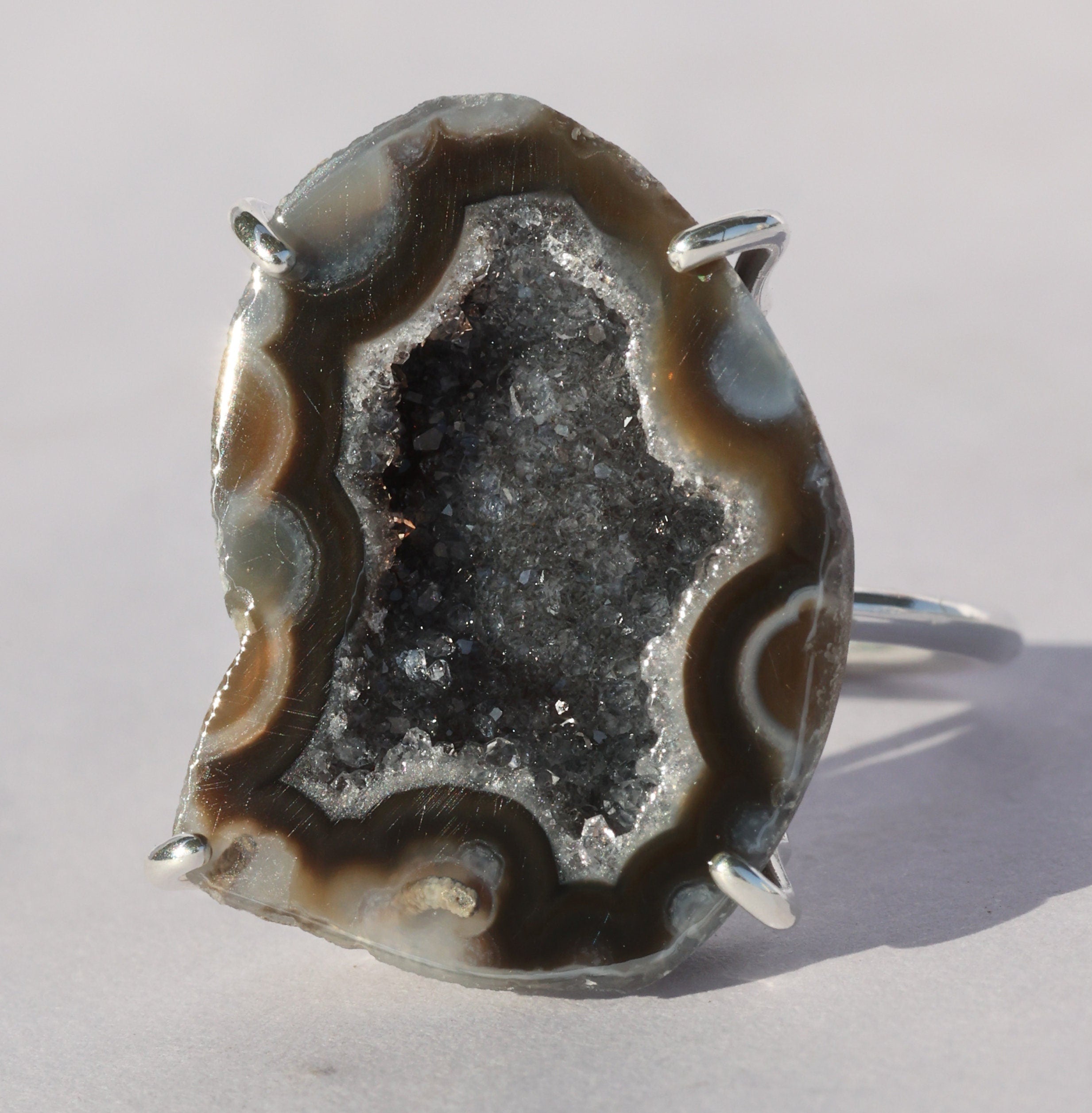 Geode, Agate, Silver, Statement Ring, Geode Ring, Druzy Ring, Crystal Ring, Gemstone Ring, Ring Silver, Adjustable Ring, Gift For Her, 925 - Meena Design