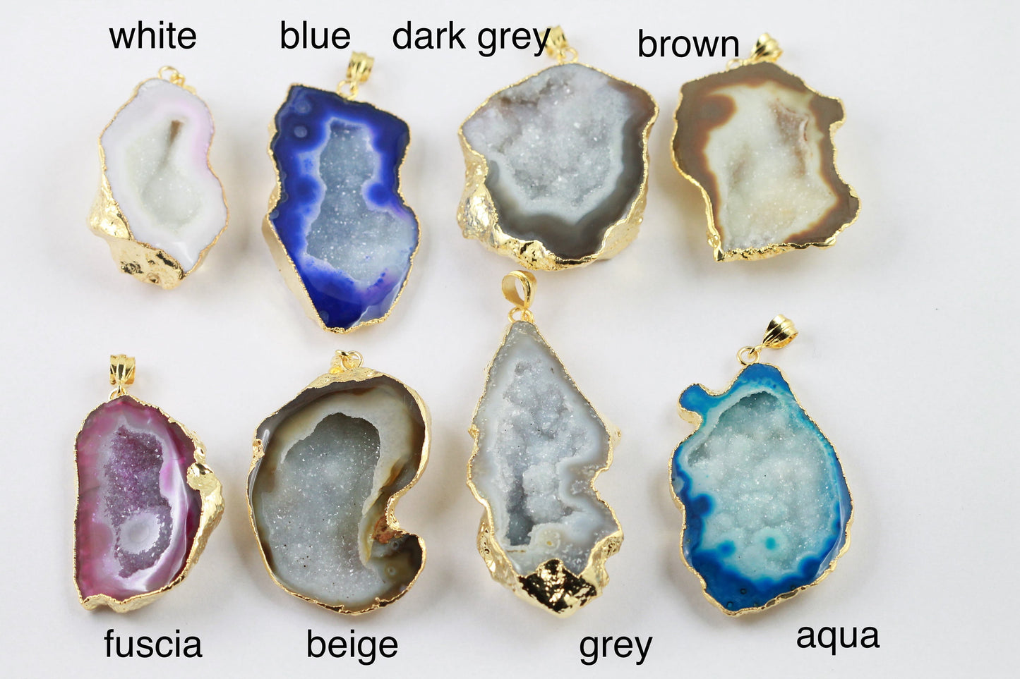 Geode Connectors * Geode Halves * Natural Gemstone * Agate * Tobasco * Geode * 24K Gold * Druzy * Pendant Geodes * Charms Geodes * 50-60 MM - Meena Design