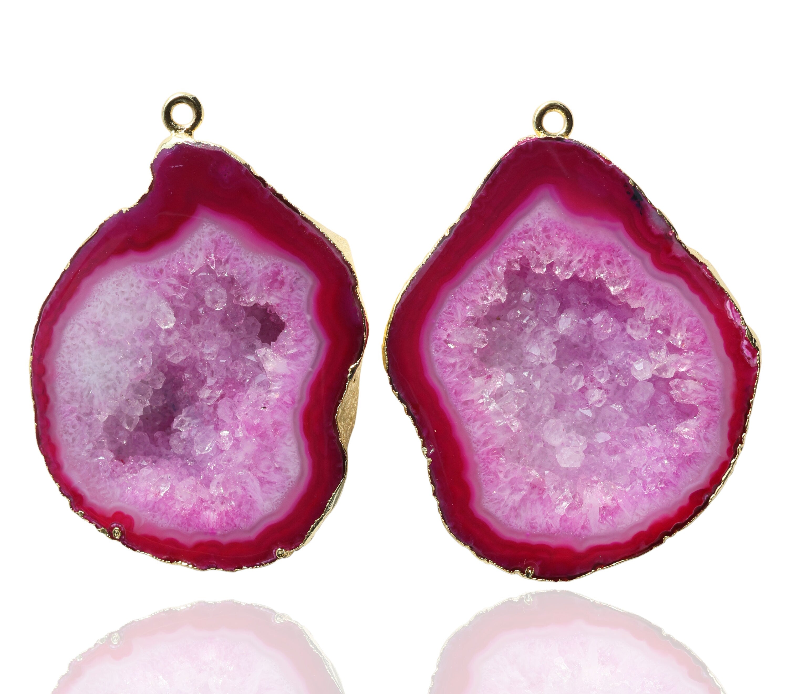 Geode Pairs Natural Tobasco Geodes 24K Gold Druzy Earring Agate DIY 25 - 30 MM - Meena Design