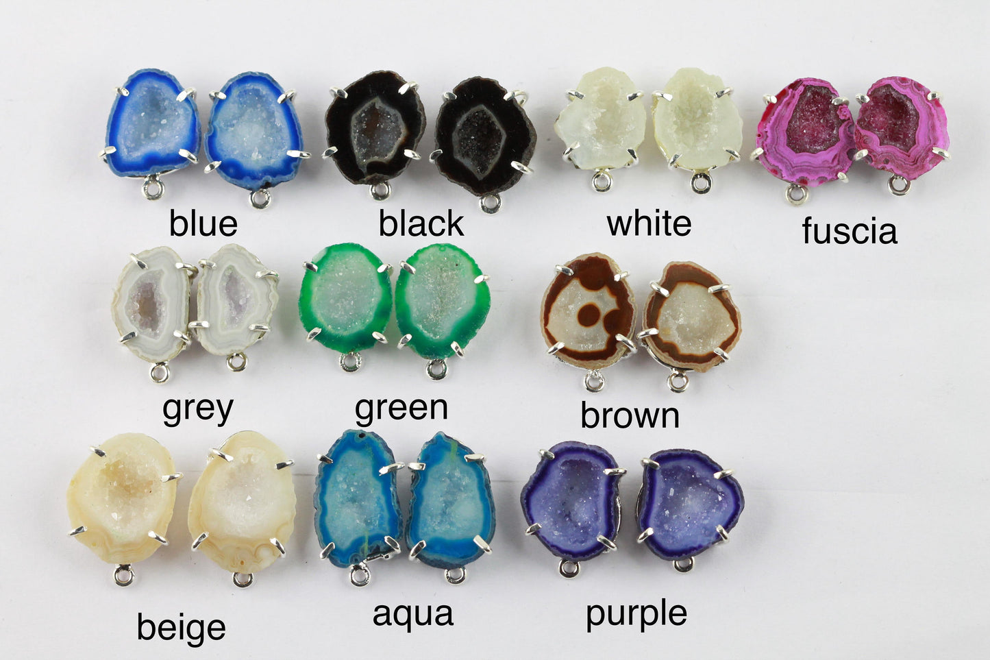 Geode Studs, DIY, Earrings, Gemstone, Handmade Earrings, Druzy, Studs, Minimalistic - Meena Design