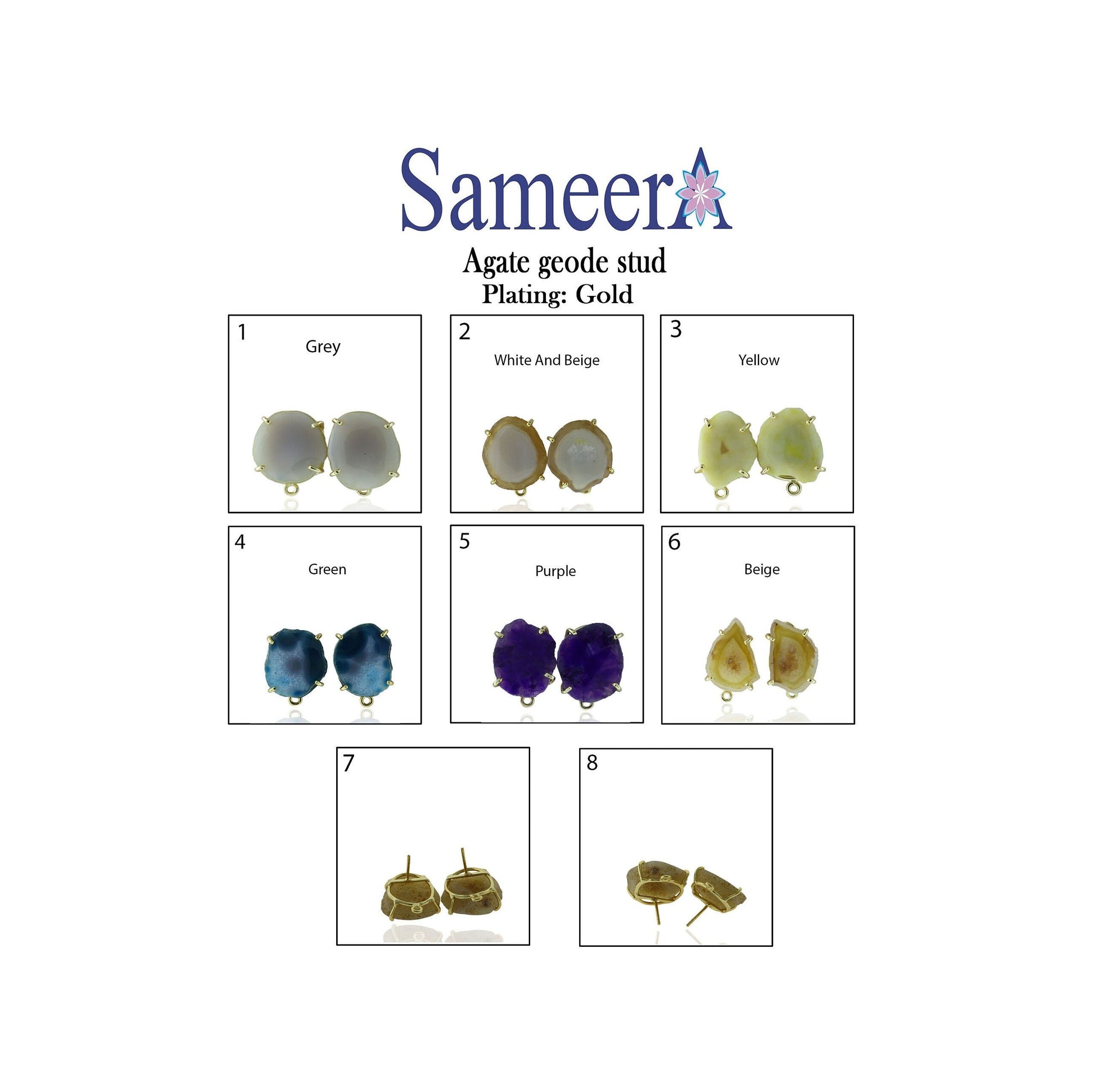 Geode Studs,DIY Earrings,Earring Studs,Gemstone Earrings,Handmade Earrings,Gold Studs,Statement Stud,Statement Earring,Geode Jewelry - Meena Design