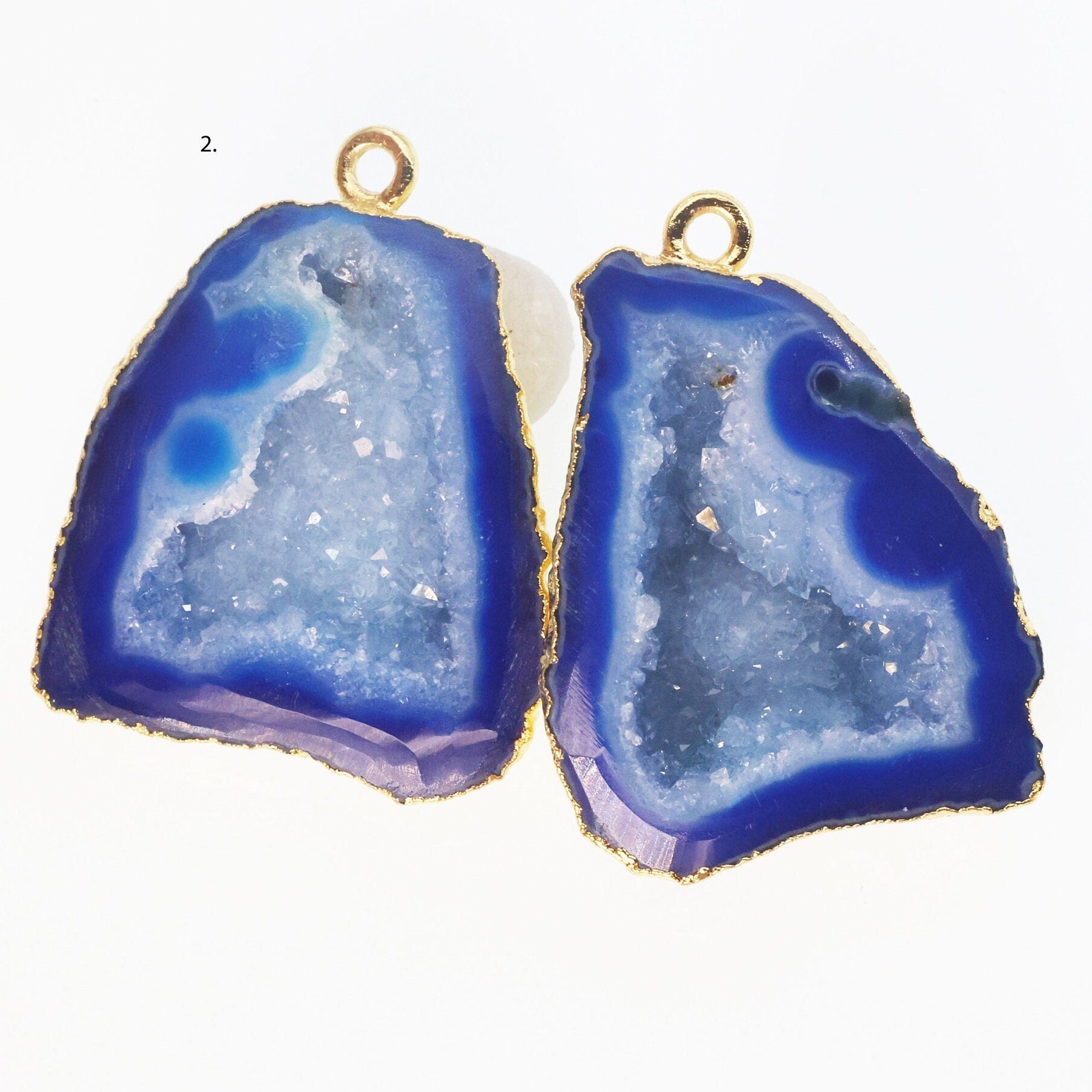 Gold Aqua cave druzy or tobasco druzy geode Pairs *Order Exact Pairs as in Photos* - Meena Design